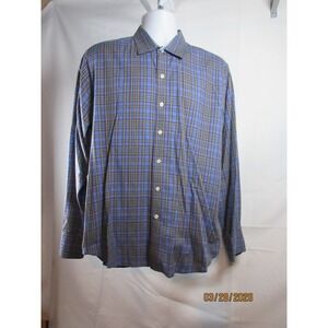 Robert Graham Mens Blue Plaid Long Sleeve Button Down Shirt Contrast Cuffs XL